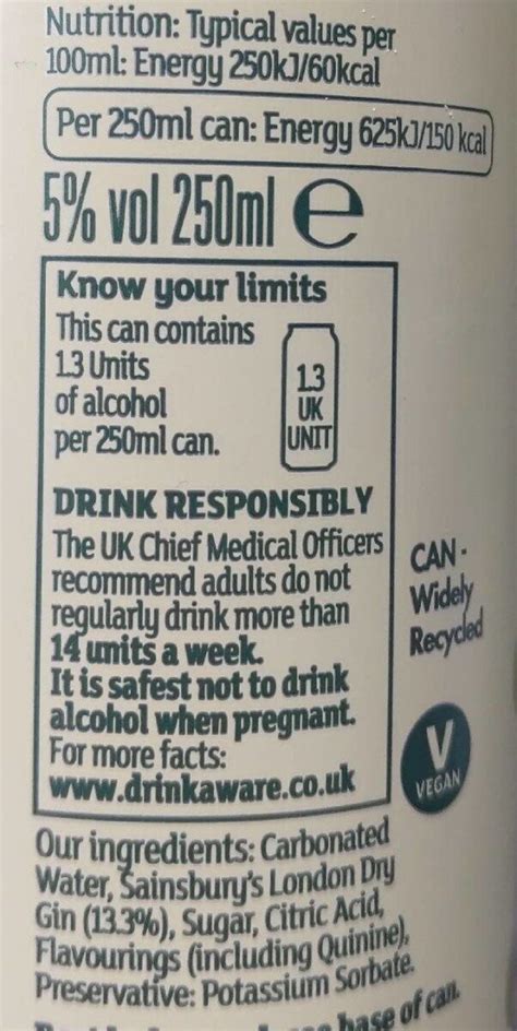 Gin & Light Tonic Nutrition Facts .
